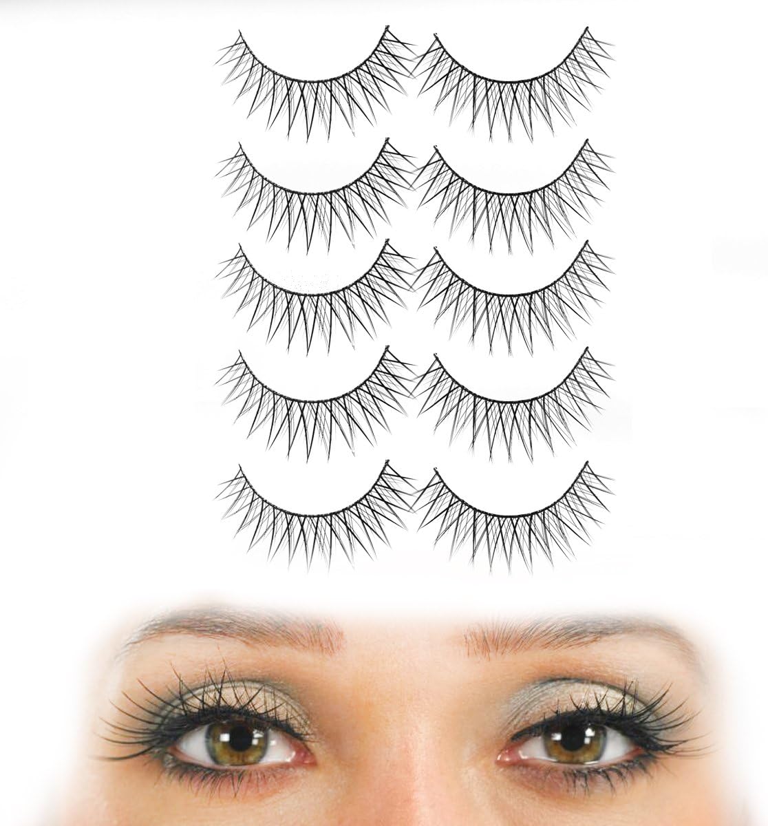 Black Criss Cross Natural Looking False Eyelashes - 5 Pair Set | Strip Falsies for Your Ultimate Eye Makeup Look. Lightweight & Comfortable to Wear