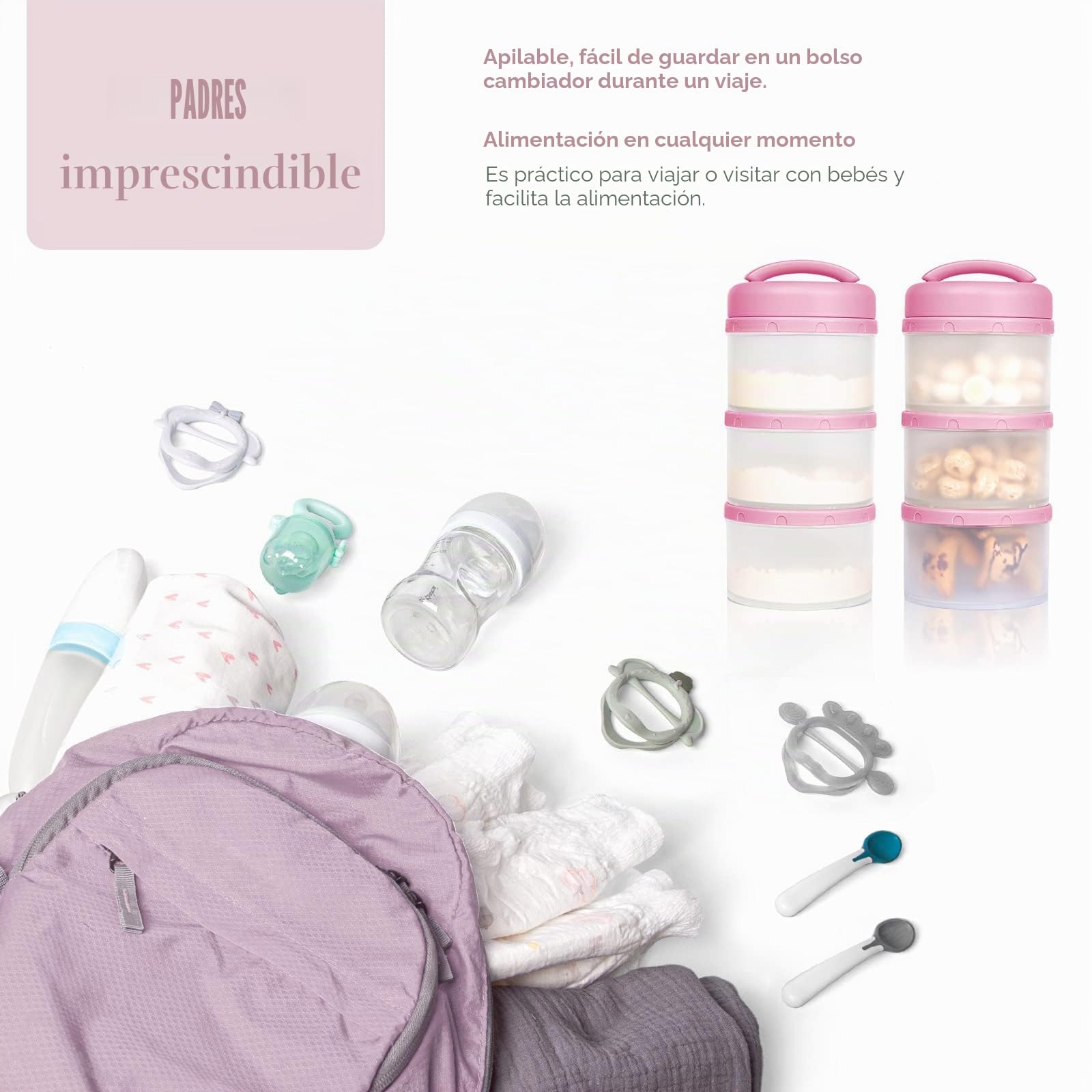 Termichy Apilable Dispensador Leche en Polvo Bebé y Cereales, 2 Paquetes (bebe rosa)
