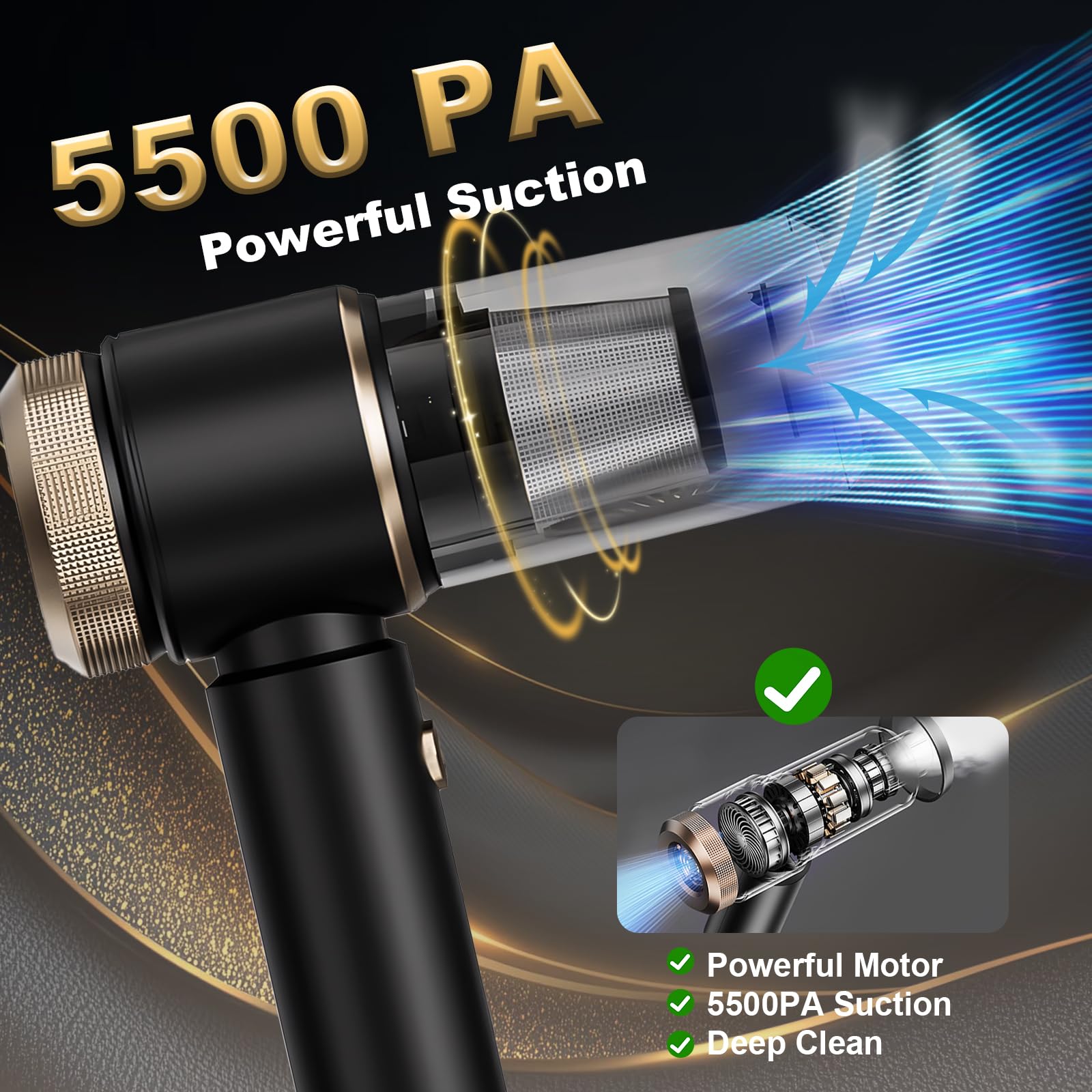 Aspirapolvere per Auto con 5500 Pa - 4 in 1 Aspirapolvere Portatile - Aspirabriciole Senza Fili con bocchetta multiuso, ideale per auto, casa, cura degli animali domestici e ufficio