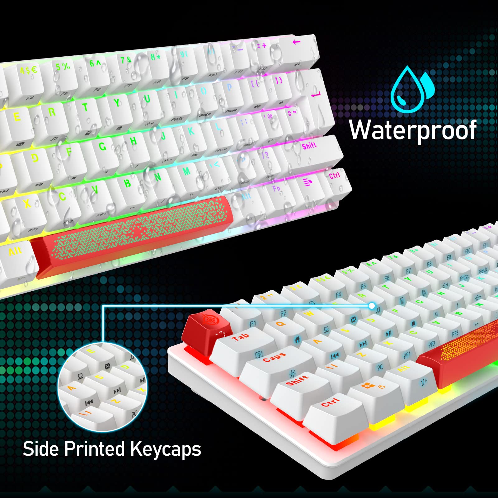 Układ brytyjski, mechaniczna klawiatura do gier RGB, 14 efektów podświetlenia, mini 62 klawisze, przewodowa typ C + lekka mysz RGB 6400DPI o strukturze plastra miodu + podkładka pod mysz kompatybilna z PS4, Xboxem, PC, laptopem (czerwono-czarna)