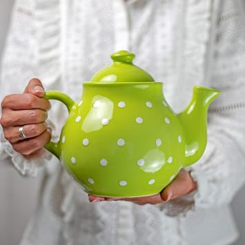 City to Cottage Ceramic 60 oz Teapot, Large Tea Pot for Bloomig and Loose Tea Leaf, Handcrafted Premium Teaware, Pistachio Green Polka Dot Tea Pot for 5-6 Cups Serving Tea, Teapot for Tea Lovers