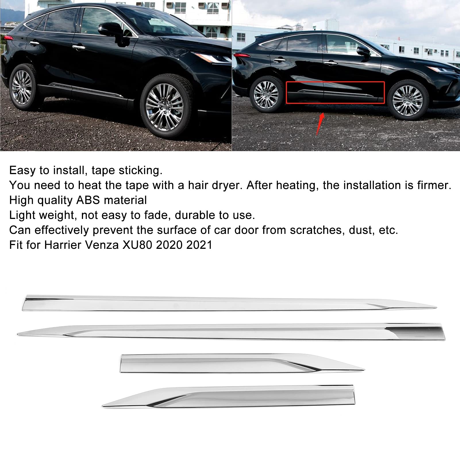 lyrlody Copertura Modanatura Laterale Carrozzeria Auto Placcatura in ABS Modanatura Carrozzeria Portiera Laterale Auto 4 Pezzi Protezione Antigraffio Finitura Lucida Nastro Facile da Installare per