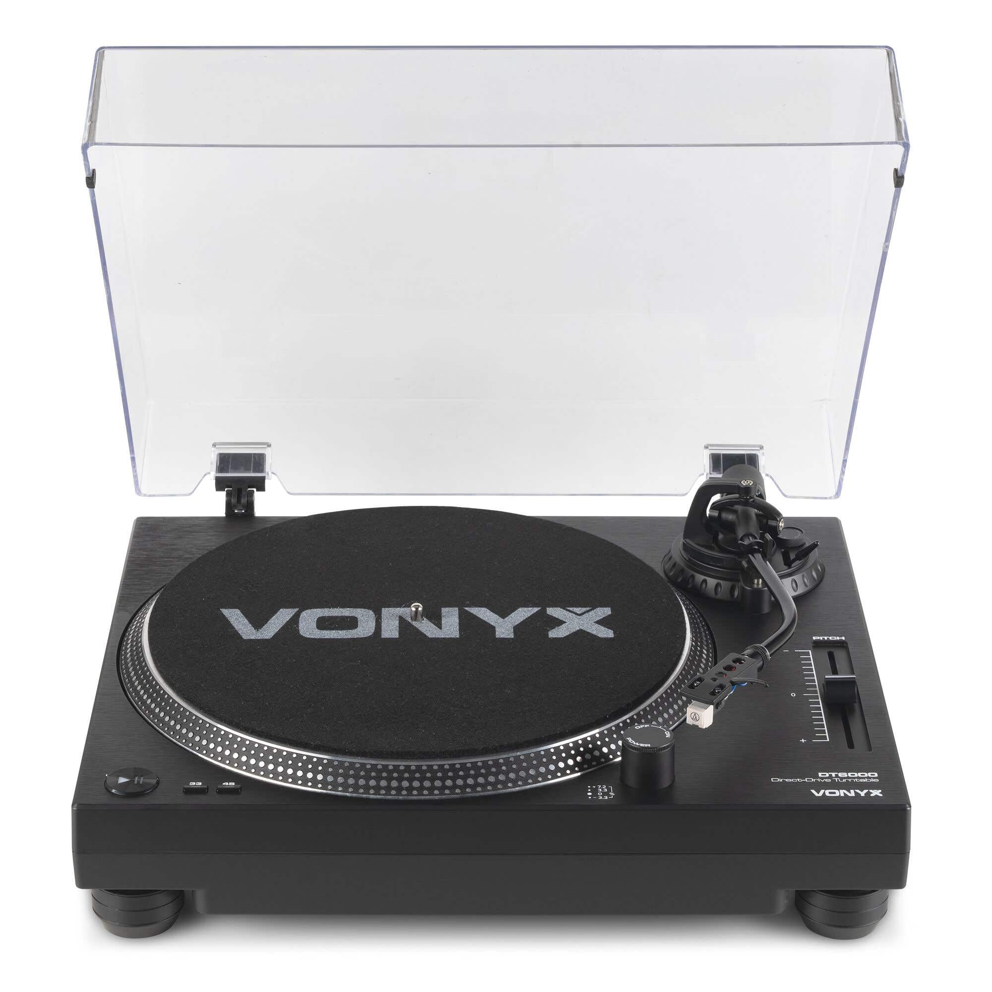Vonyx DT6000 – Tocadiscos de Vinilo con tracción Directa, cápsula Audio Technica, USB para digitalizar, preamplificador Phono/línea y Pitch Control, Ideal para DJ Profesional o HiFi, Color Negro