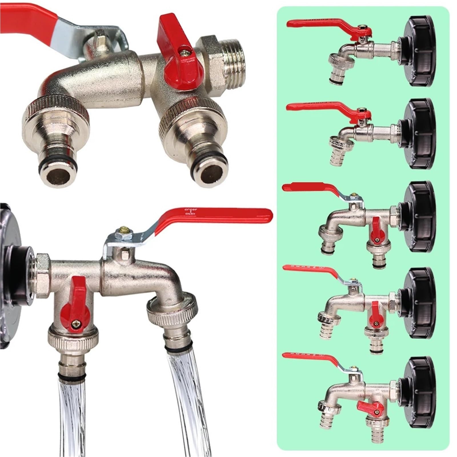 Manija de grifo jardín 1/2" a 3/4" for tanque IBC, agua metálico con rosca gruesa S60, adaptador 1-2 vías, válvula bola, suministros jardinería Adecuado para jardines(Color 10)