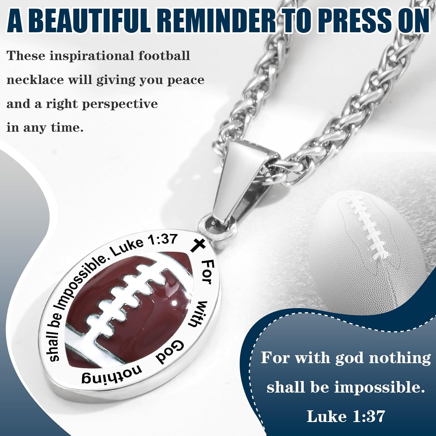 Christian Bible Verse Necklace for 𝐁𝐨𝐲𝐬, Stainless Steel Soccer Basketball Baseball Football Sports Ball Inspirational Scripture Pendant Necklace, Religious Gift for Athletes, Adjustable Chain - Image 4