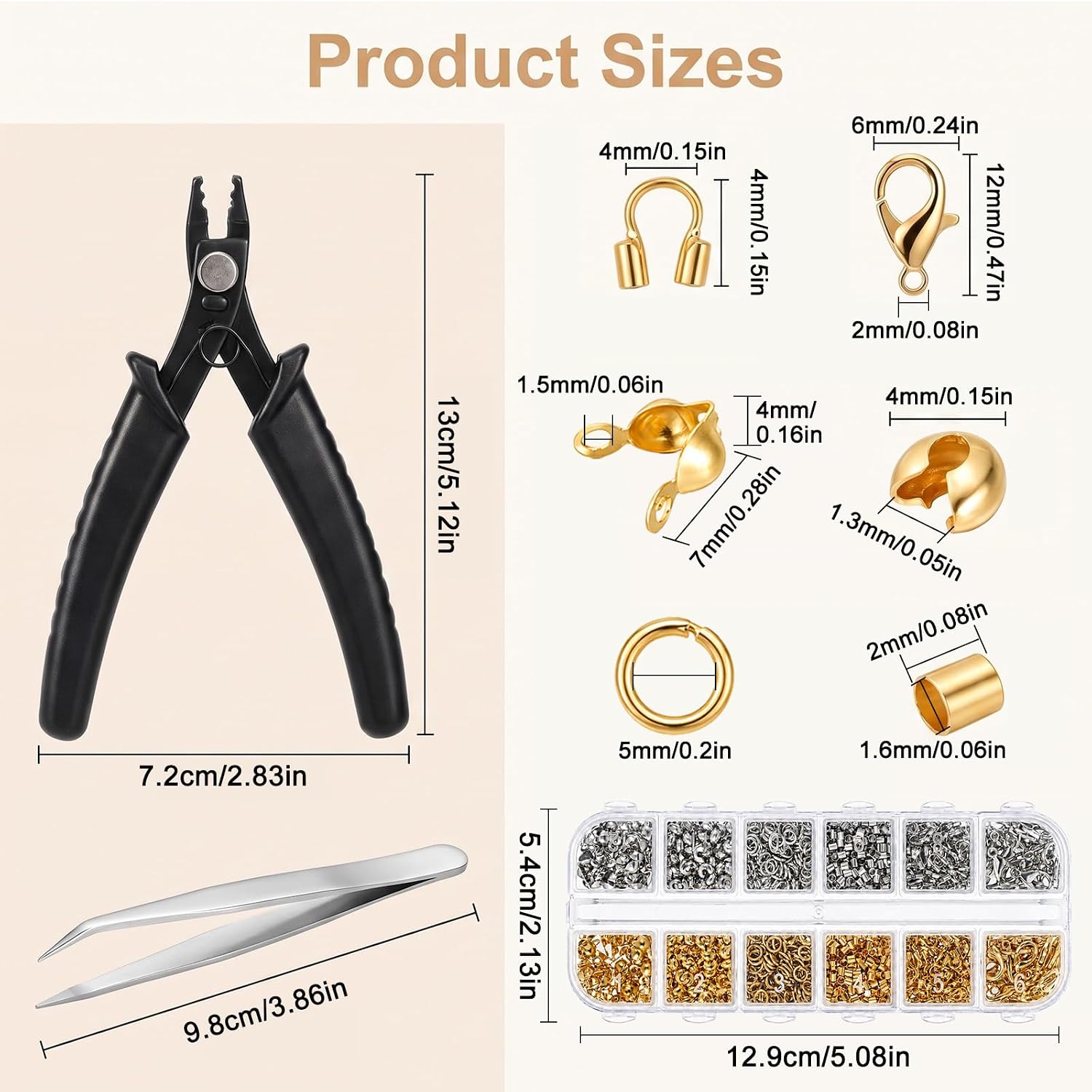 Ouligay 1202Pcs Crimp Beads for Jewelry Making Jewelry Kit Supplies image 2