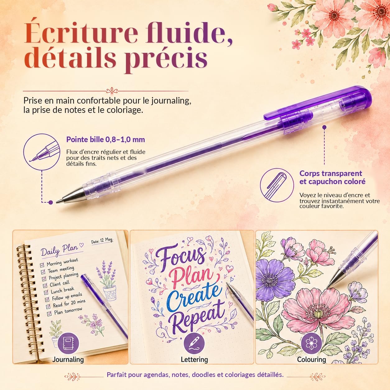 Gunsamg 240 Gel Coloriage Adulte, 120 Stylo Paillette avec 120 Recharges, Feutre Gel pour Enfants Livre de Coloriage Dessin, Écriture