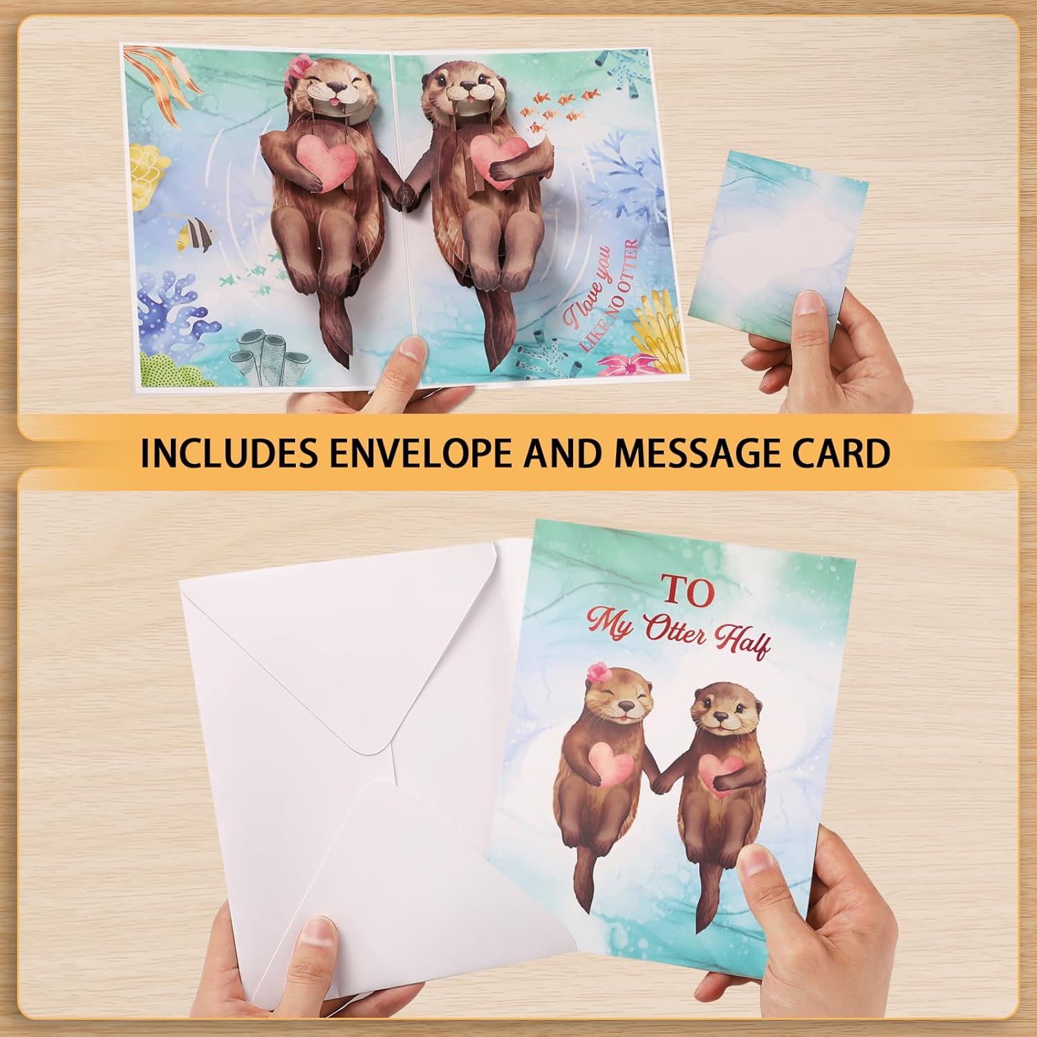 Anniversary Card, Otter 3D Pop Up Anniversary Cards, Birthday Card for Wife, Husband, Couple, Mom, Funny Valentines Cards with Message Note & Envelope for Him, Her, Girlfriend, Boyfriend - Image 6