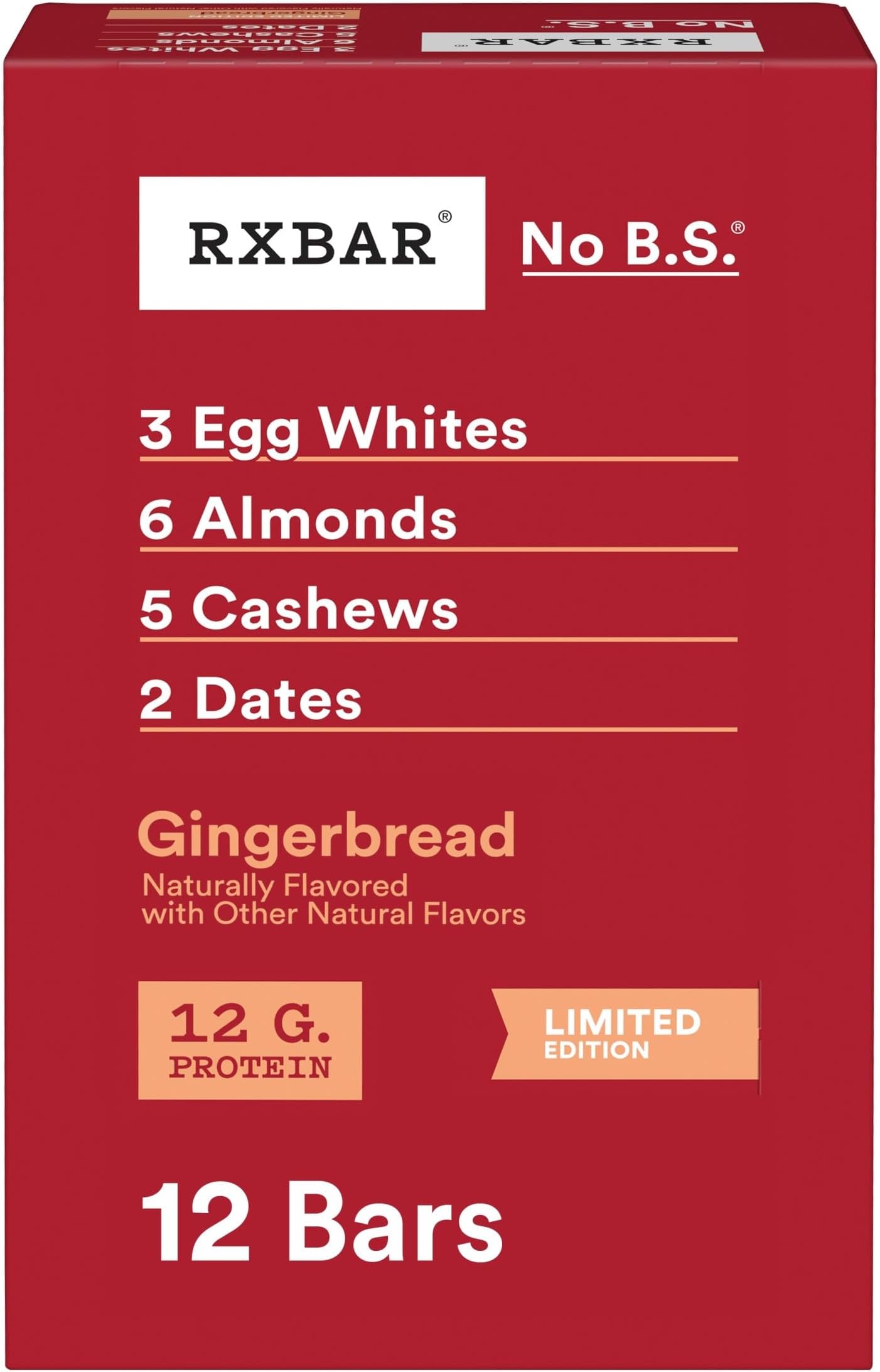 Protein Bars, Protein Snack, Snack Bars, Gingerbread, 22oz Box (12 Bars)