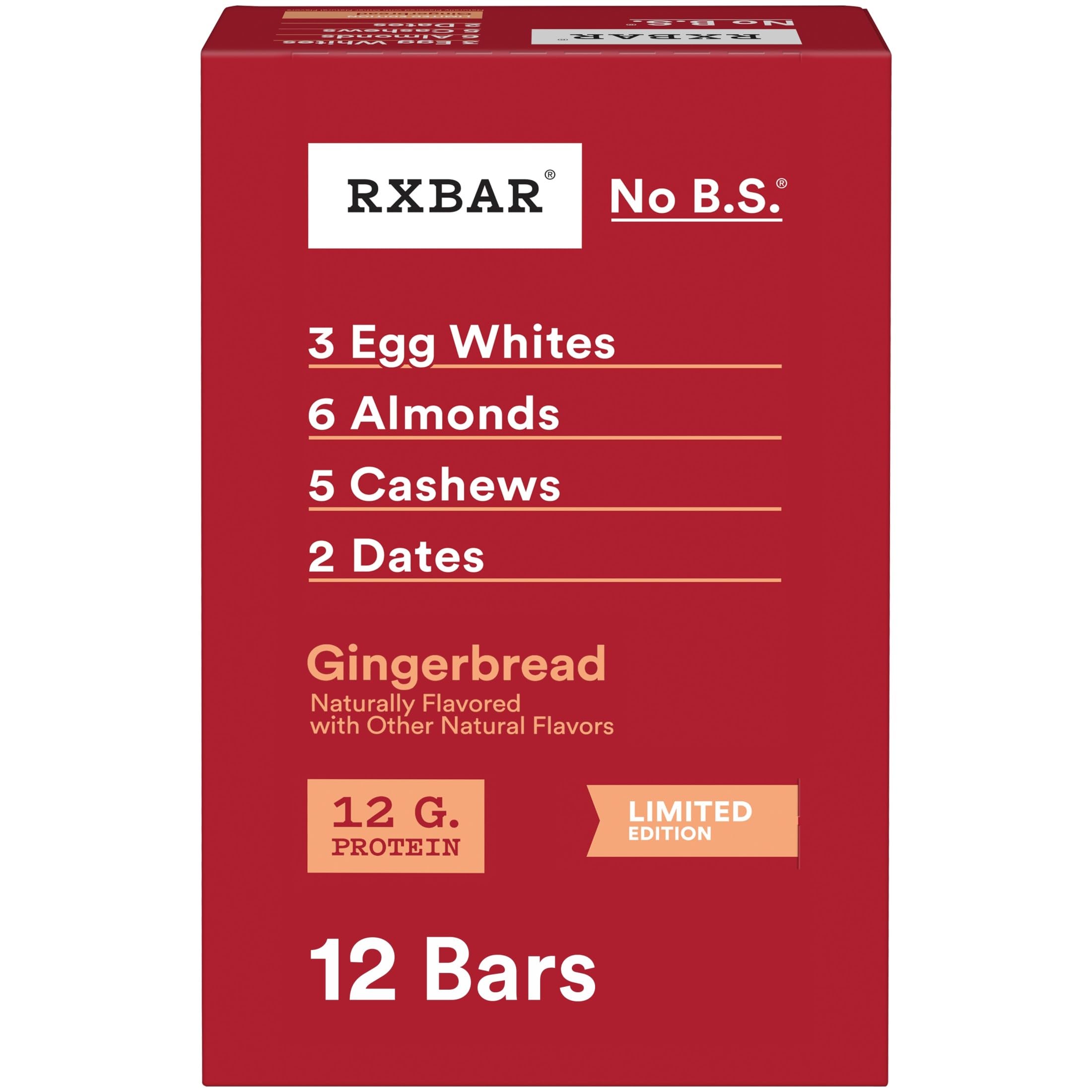 RXBAR Protein Bars, Protein Snack, Snack Bars, Gingerbread, 22oz Box (12 Count)