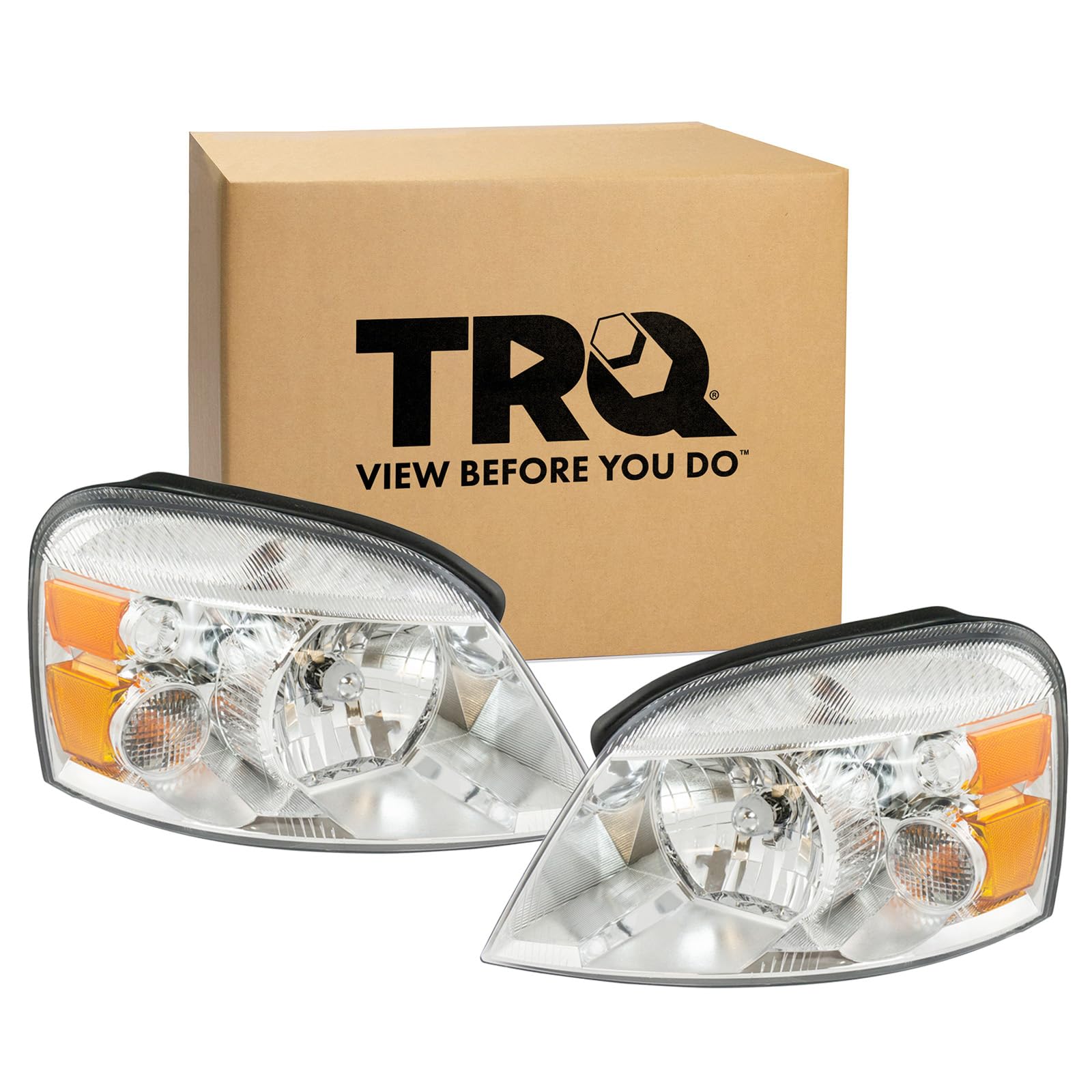 TRQ 2 Piece Headlight Assembly Set Driver &amp; Passenger Side Compatible with 2004-2007 Ford Freestar Mercury Monterey FO2502203 FO2503203