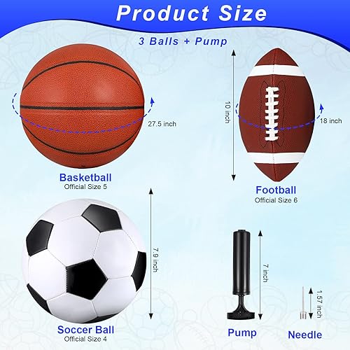 Miniatura 2 de Libima El juego de 3 pelotas deportivas incluye balón oficial de baloncesto 4 fútbol 6 con bomba y bolsa de transporte, entrenamiento de regalo