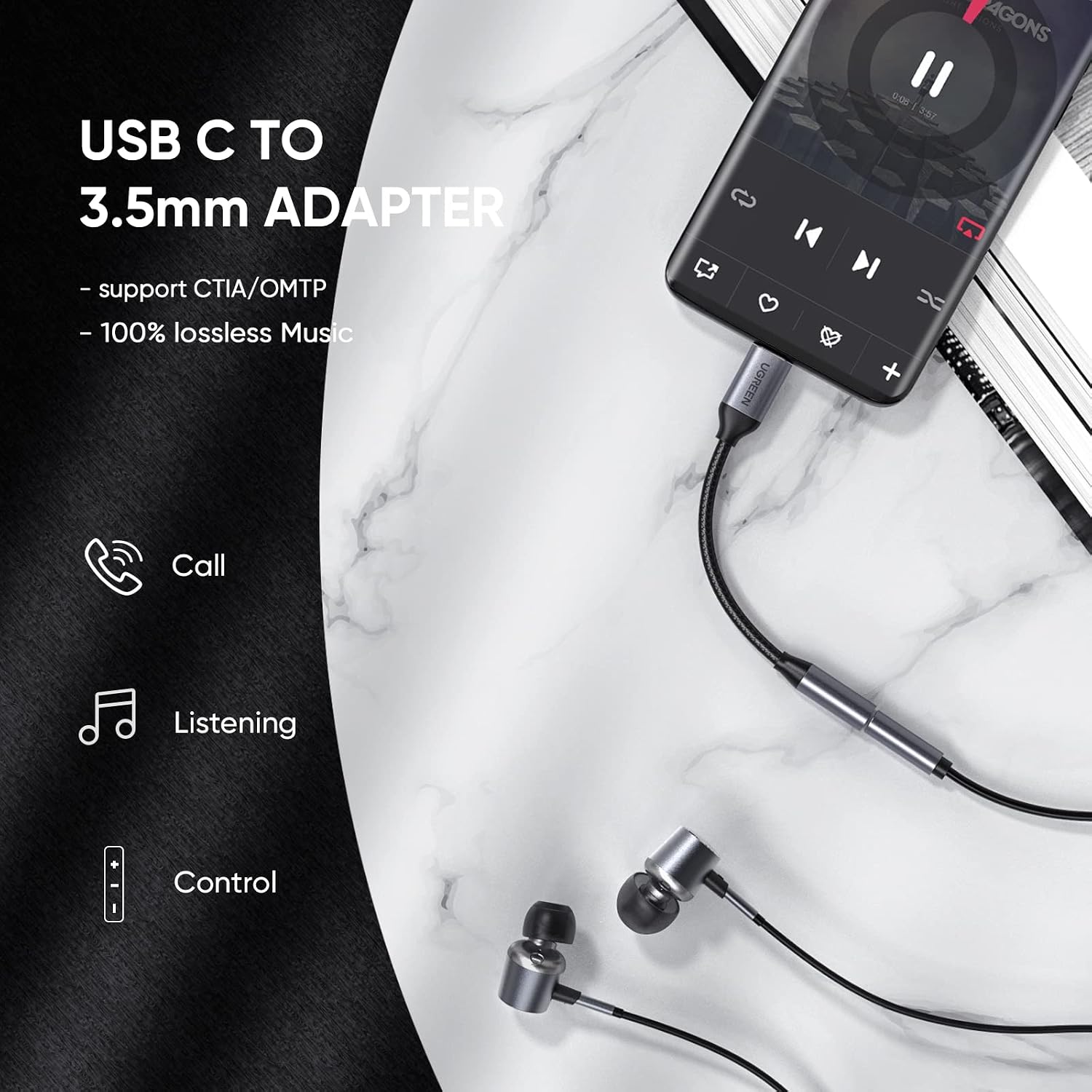 USB C to 3.5mm Jack Audio Cable Black