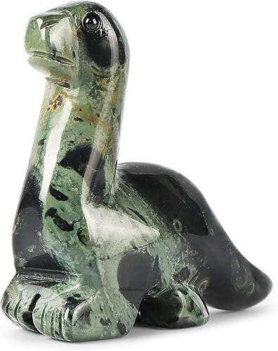 Miniatura 9 de Artistone Figura de cristal de dinosaurio de jaspe Kambaba tallada a mano, figuras de dinosaurio, estatua de animales, decoración coleccionable o