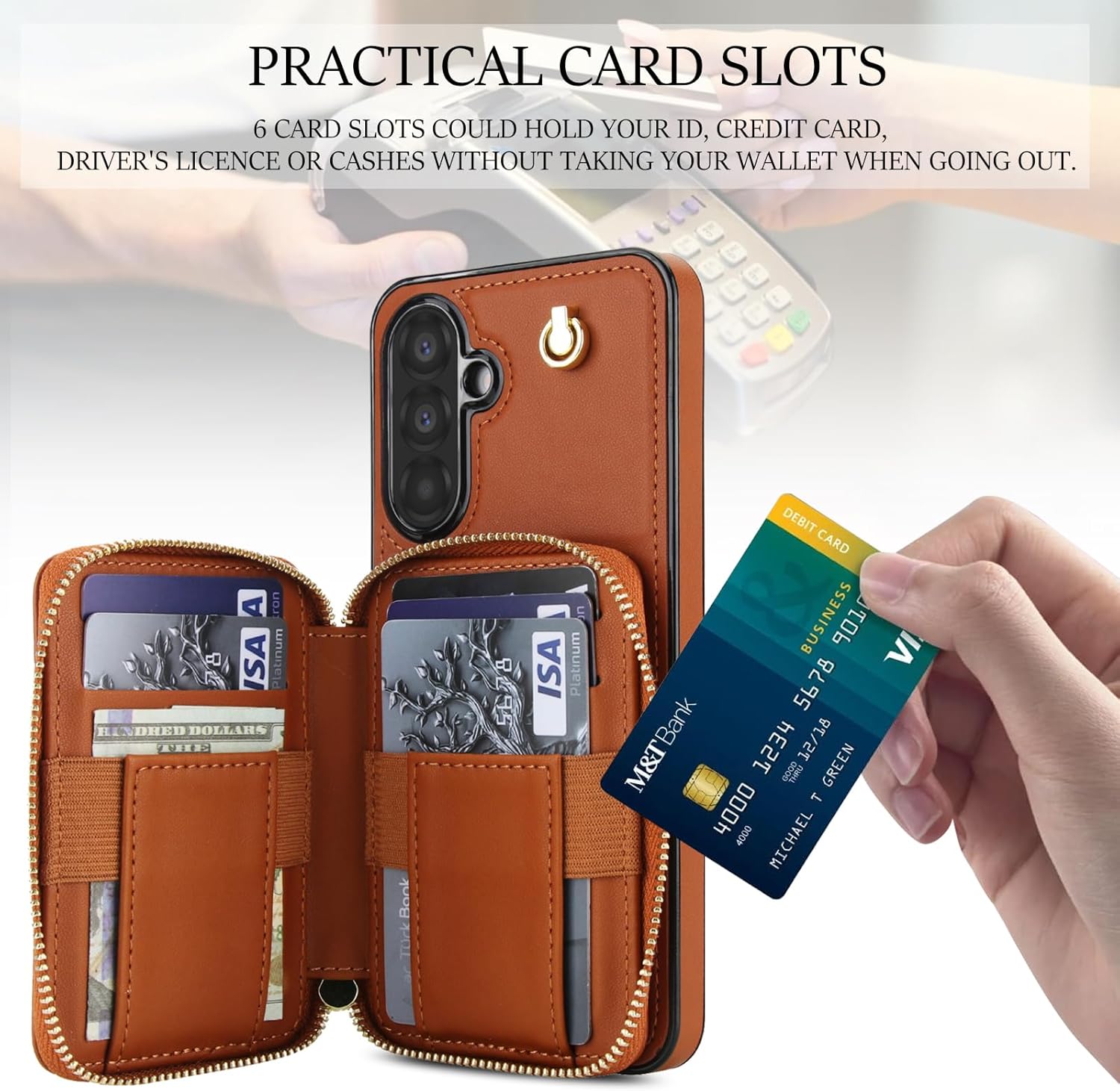 Phone Case for Samsung Galaxy A36 5G Wallet Cell Cover with Tempered Glass Screen Protector Wrist Crossbody Strap Stand RFID Blocking Credit Card Holder Slot A 36 36A LTE SM-A366U Women Girls Brown