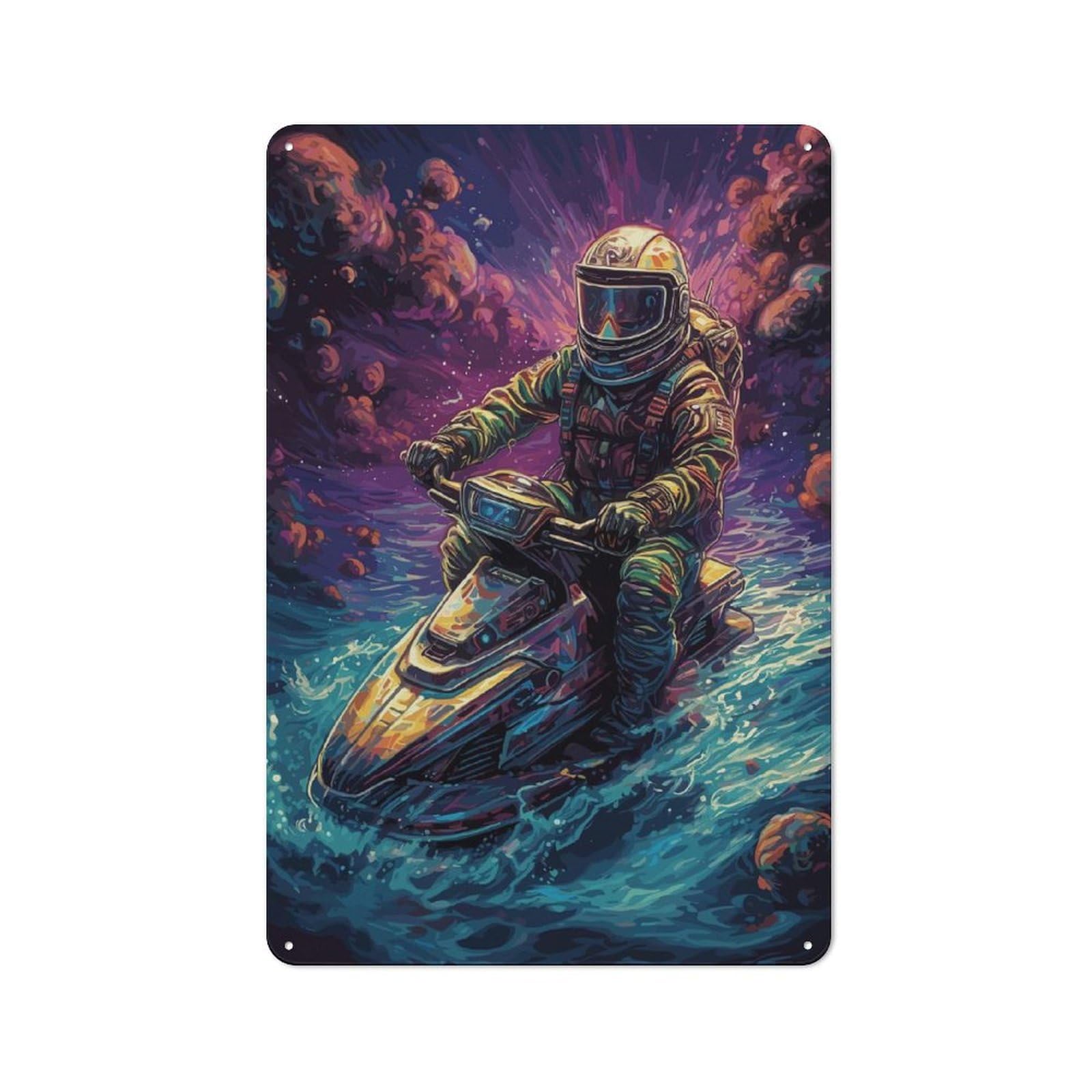 Junmoney Style-13 Retro Metal Wall Sign 30X20cm With Jet Ski Astronaut Space For Home Bar Wall, A Decorative Gift For A Newly Furnished Home Bar