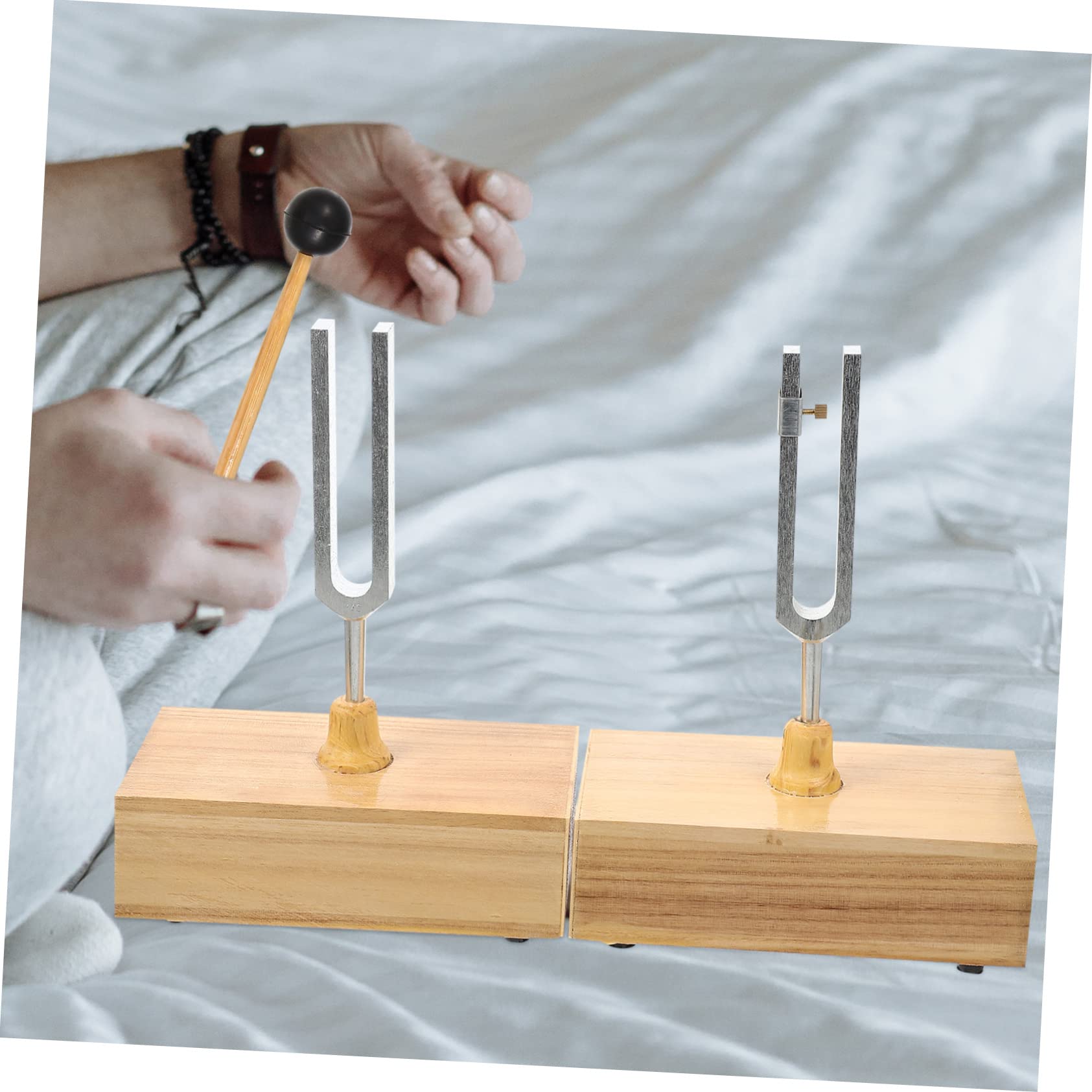 Resonanz Stimmgabel 440hz Satz für Physik und Unterrichtsversuche | Hammer und Holzsockel Enthalten, Metall und Holz als Zubehör, Klarer Klang für Akustische Resonanz