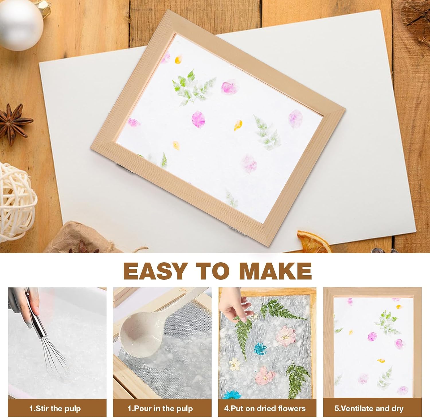 VILLCASE 3Pcs Paper Making Frames, Paper Making Screens Wooden Frame Mould Supplies Mould and Deckle for, DIY Crafts