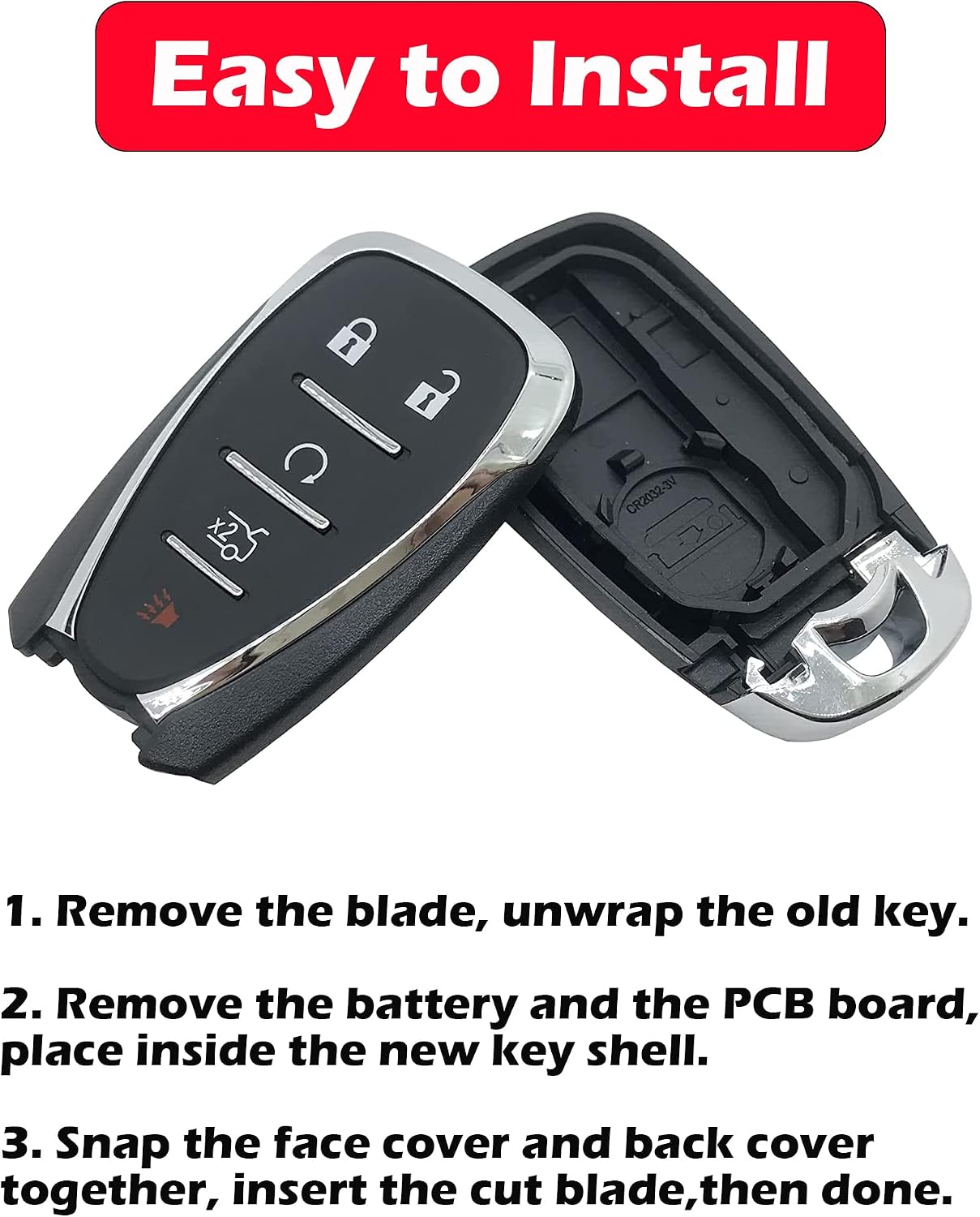 Key Fob Shell for Chevrolet Camaro Cruze Malibu, Alliskeys 5-Button Smart Key Case Cover Replacement for Chevrolet 2016-2021 HYQ4EA/HYQ4AA
