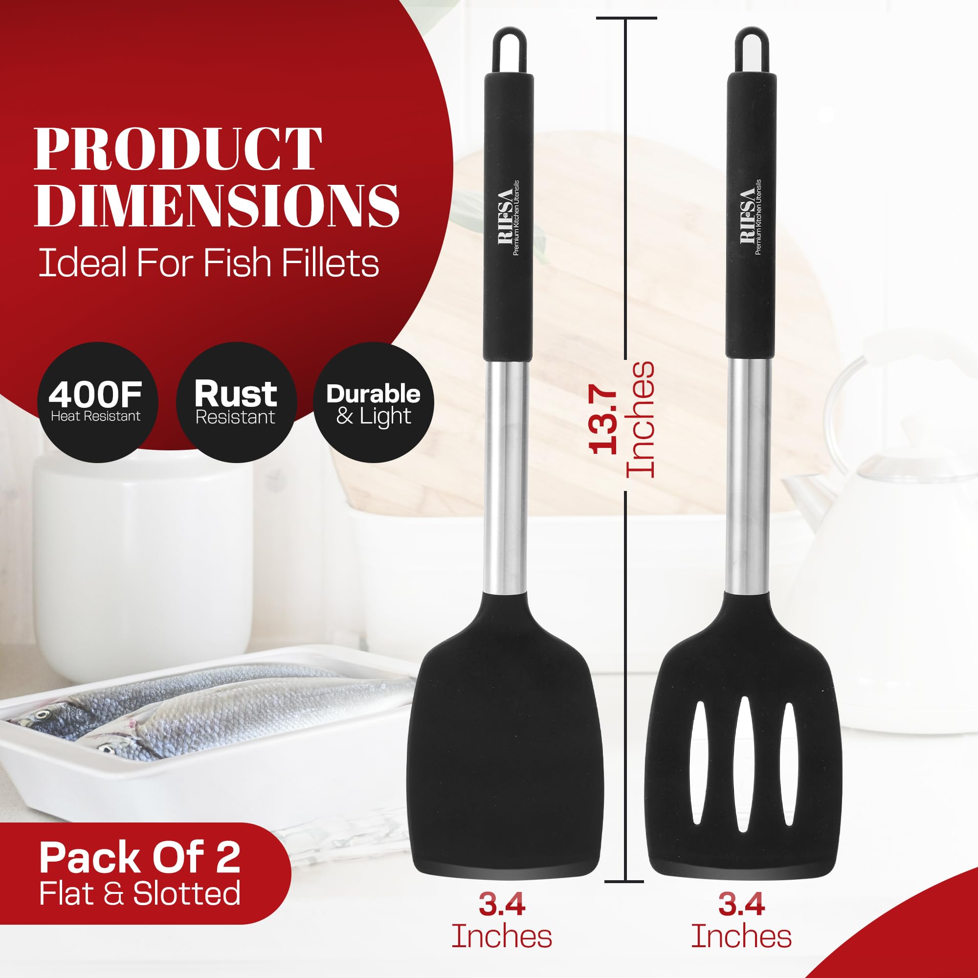 Espátulas de silicona para cocinar, espátulas negras de silicona resistentes al calor 200 °C para utensilios de cocina antiadherentes, juego de espátulas de silicona ranuradas y sólidas para cocinar