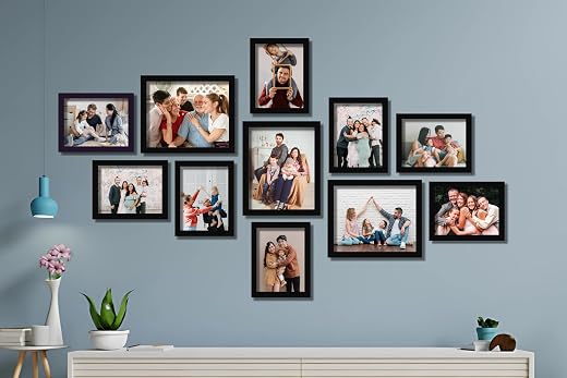 Dev Aastha Black Photo Frame Set for Wall Décor | Set of 11 Frames with Plexi Glass | Ideal for Home Decoration, Wedding G...