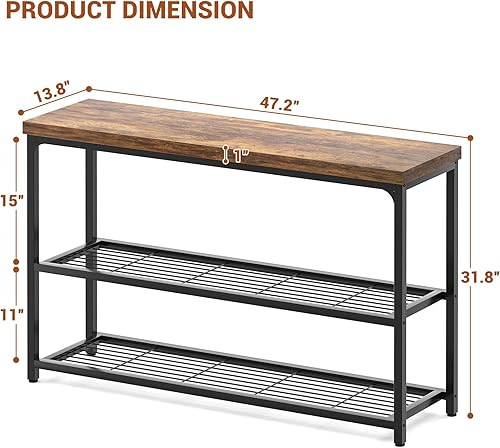 Miniatura 3 de Mesa consola de 47 pulgadas, mesa de entrada de 3 niveles, mesa de sofá con estantes de malla, mesas de consola para sala de estar, dormitorio,