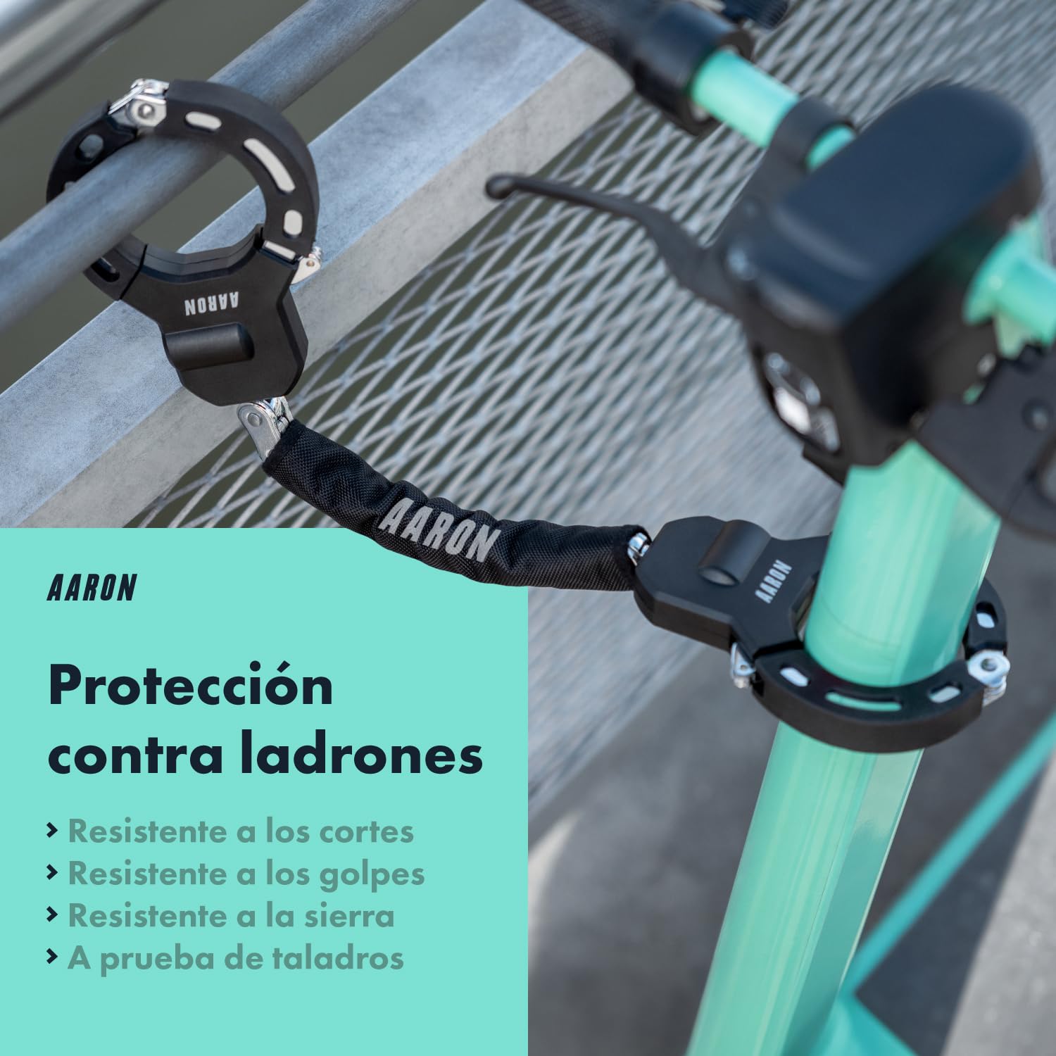 AARON Candado de esposas para patinete eléctrico, diseño de alta seguridad, candado flexible con cadena de acero, resistente y protección contra arañazos (negro)