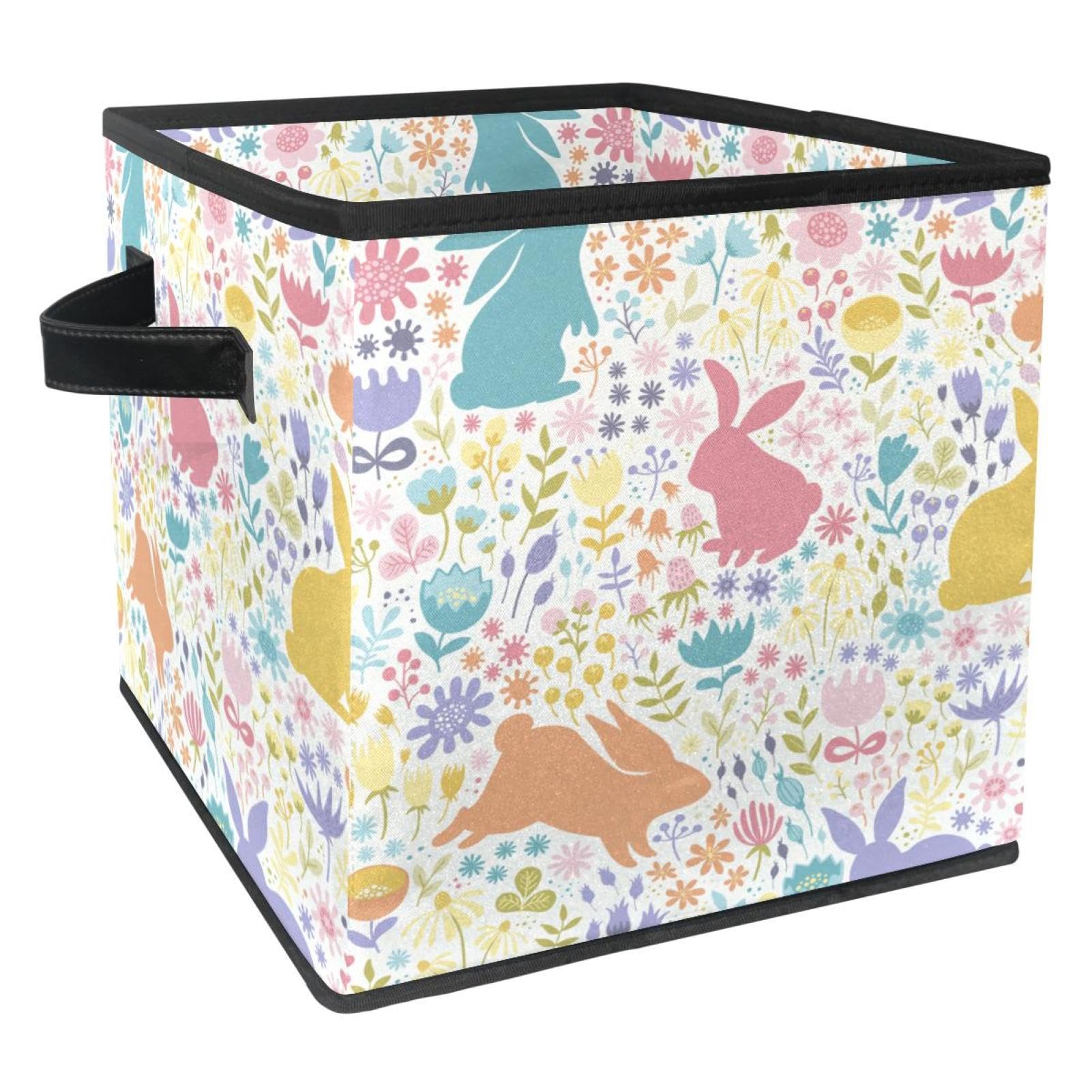 Boîte de rangement pliable en tissu cube motif lapins et fleurs pour placard