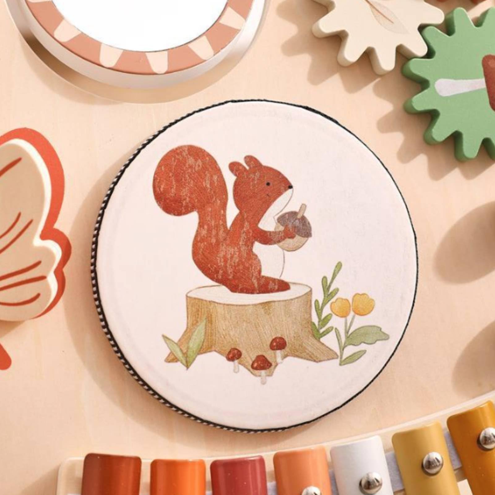 Jiuvaso Carrello Musicale Bambino con Tastiera Xilofono E Pannello Girevole Giocattolo da Spinta in Legno con Bordi Arrotondati per Gioco Attivo E Apprendimento Precoce Neonati