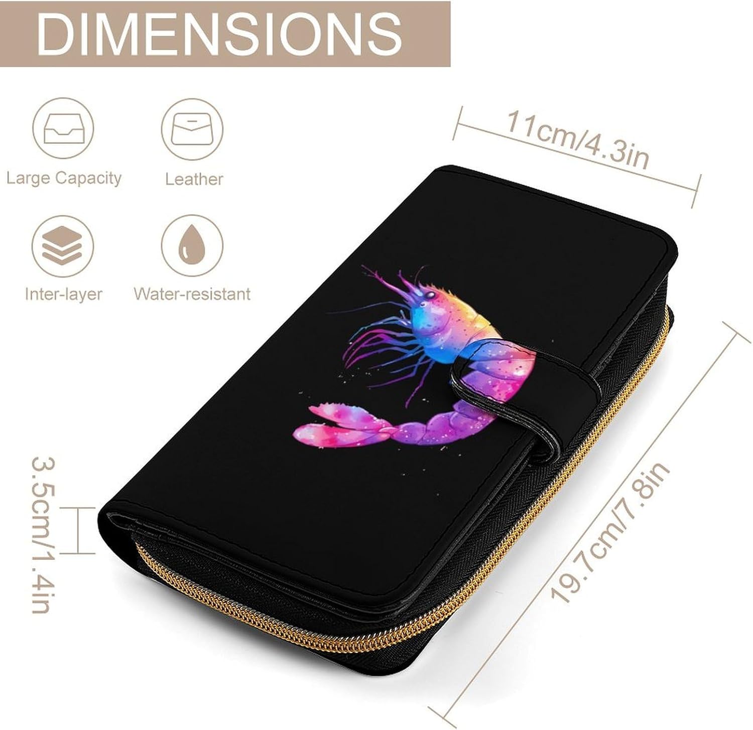 Tie-dyed Rainbow Shrimp Women's Long Wallet Leather Large Capacity Wristlet Clutch Purse Wallets