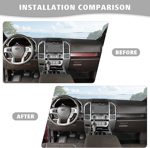 Miniatura 7 de Jimen Compatible con Ford F150 2015-2020, 4 piezas de cubierta de tablero de consola central, accesorios interiores (fibra de carbono)