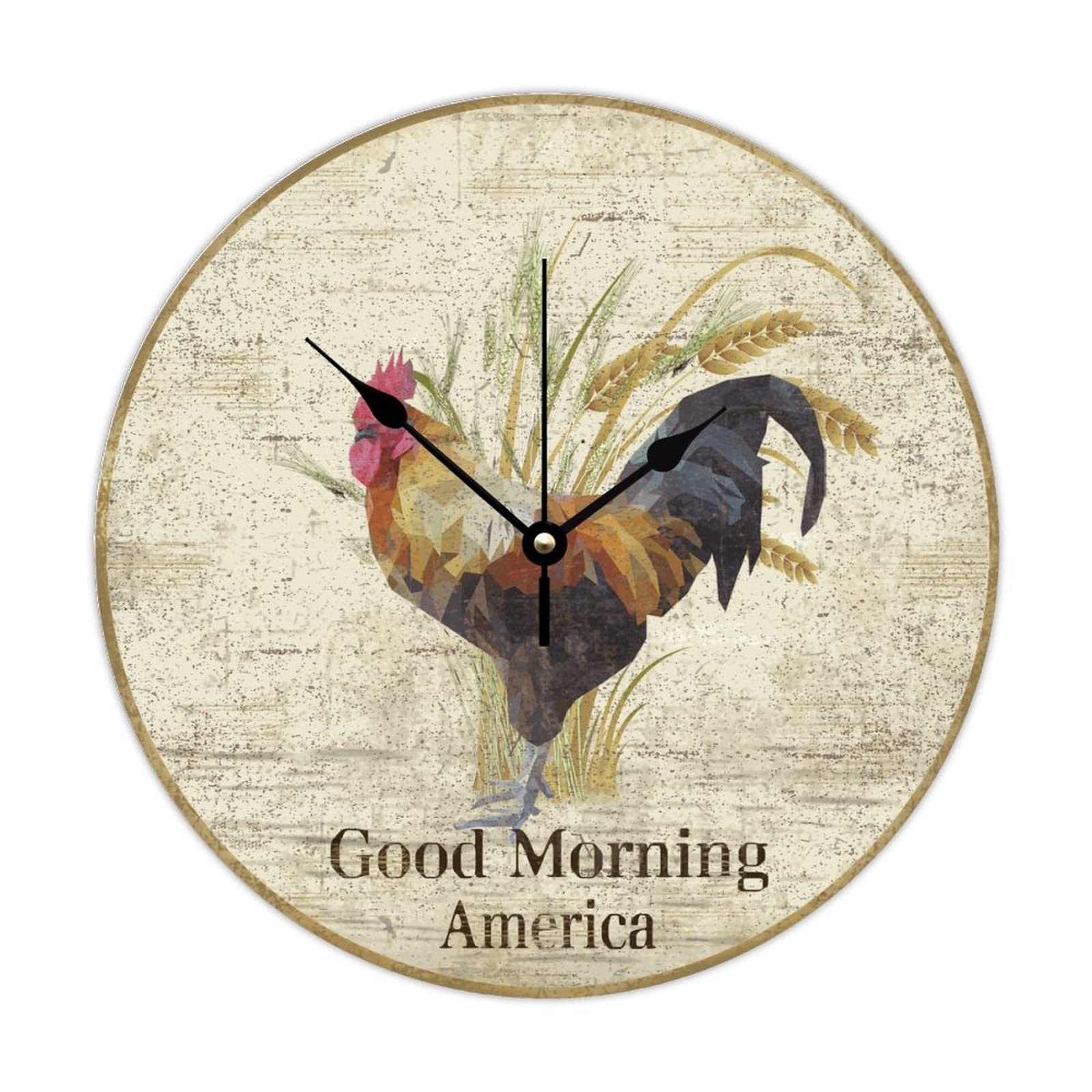 Horloge murale coq chantant bois rustique décoration maison vintage 38cm