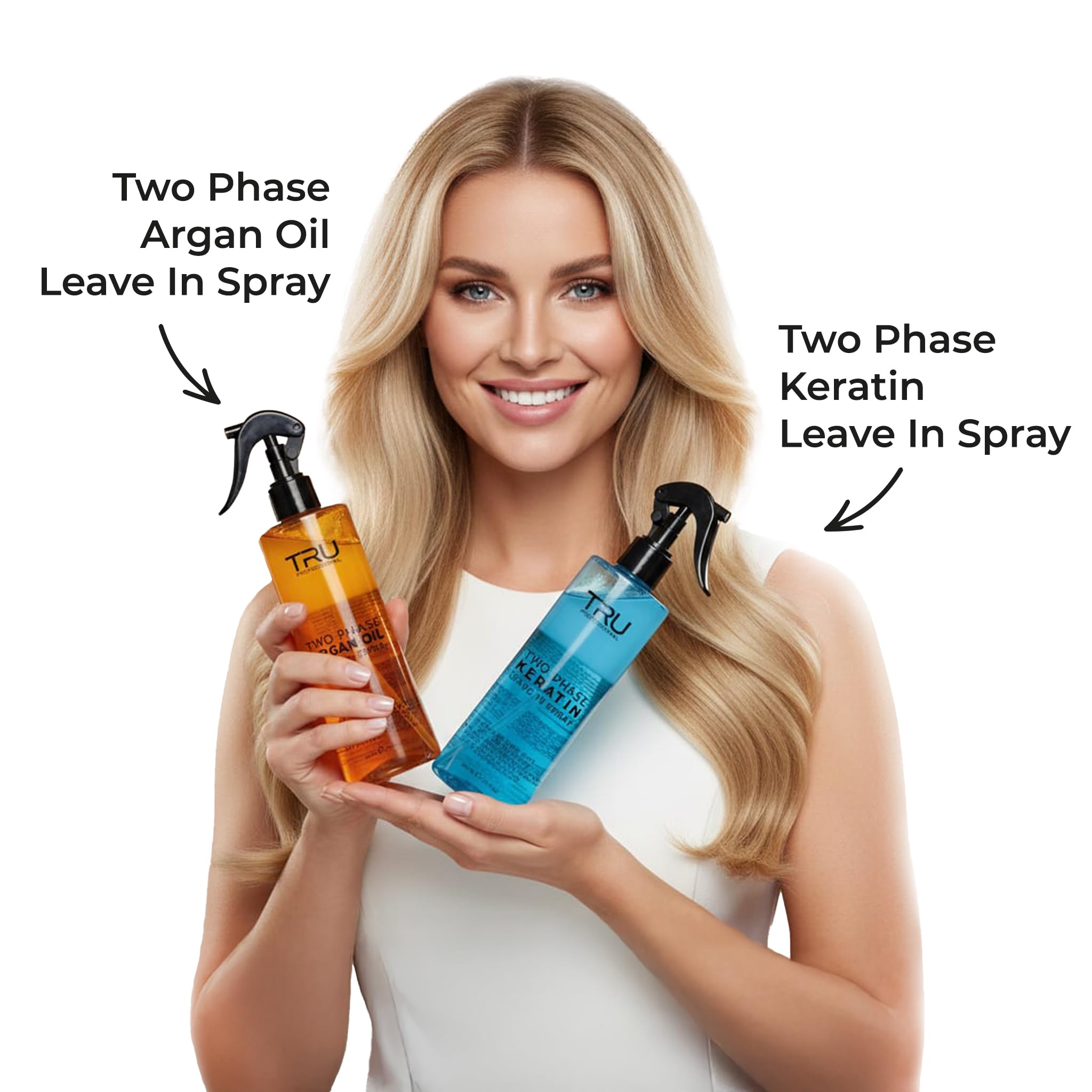TRU Two-Phase Keratin Leave-In Spray (2er Pack) 2x 400 ml, Anti-Frizz 2-Phasen Haarpflege mit UV-Schutz