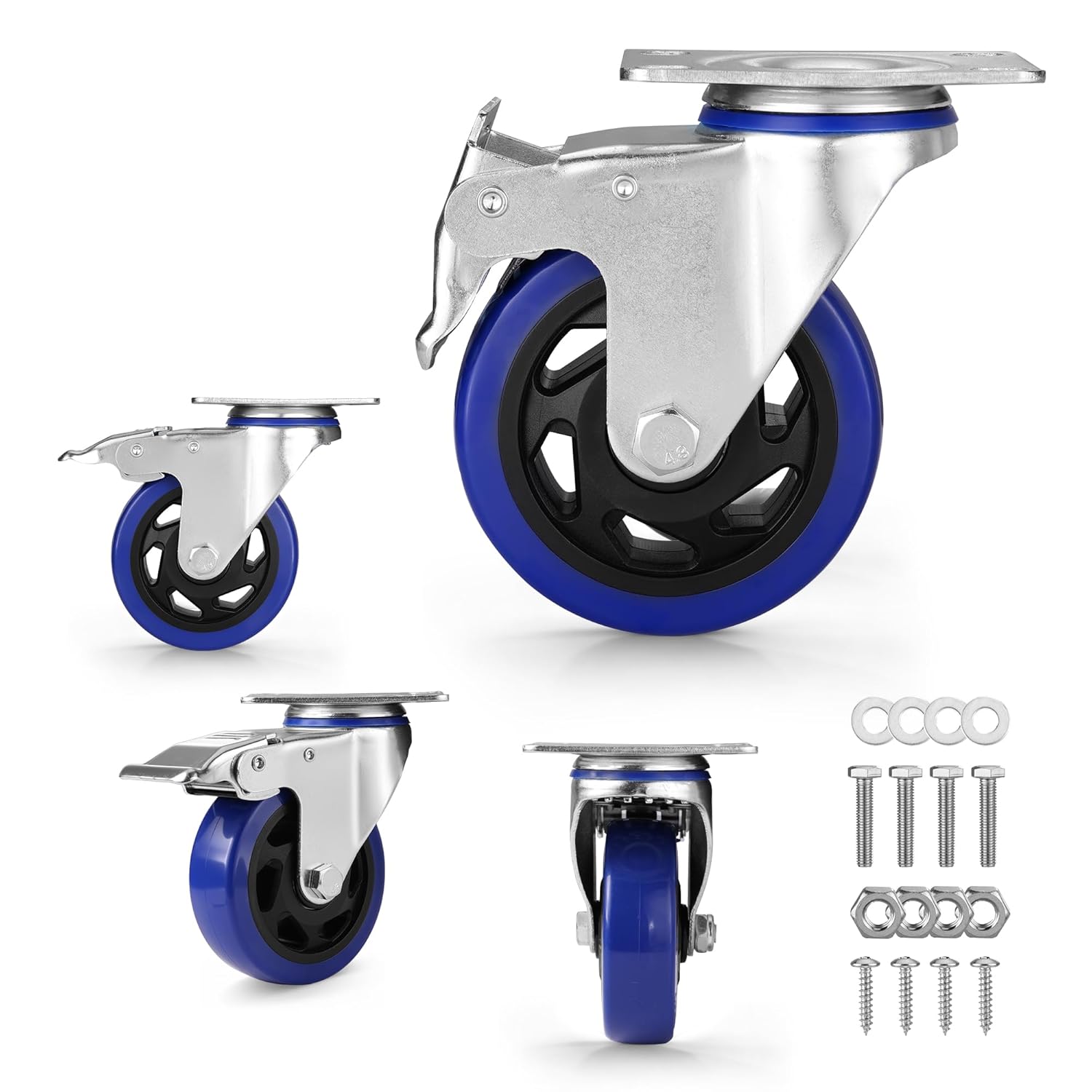 WORKPRO 4 Inch Caster Wheels, 2200LBS Swivel Casters Set of 4, Heavy Duty Casters with Brake, Locking Industrial Casters for Workbench, Furniture, Cart