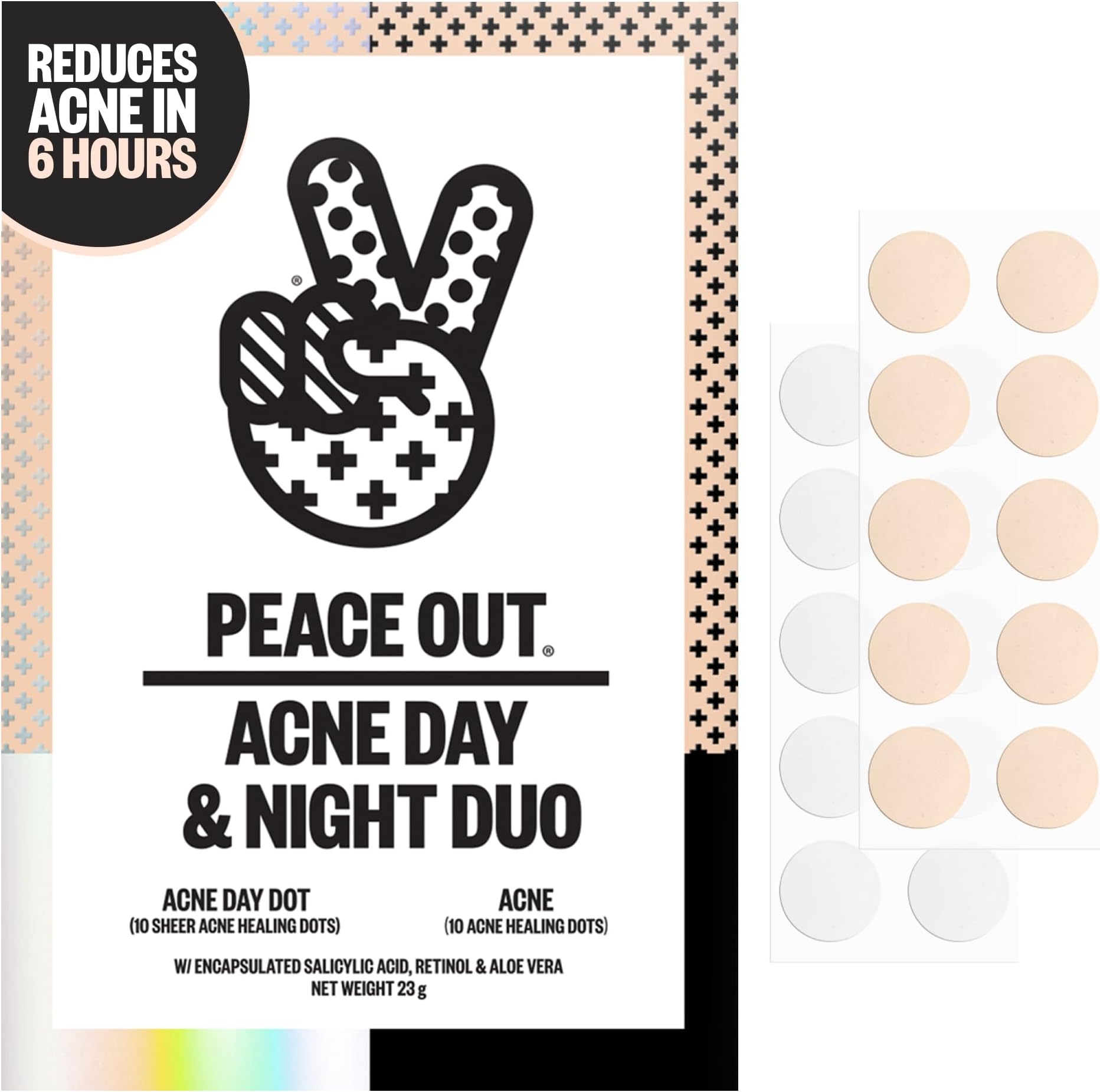 PEACE OUT Acne Day & Night Duo Hydrocolloid Pimple Patches (20 count)