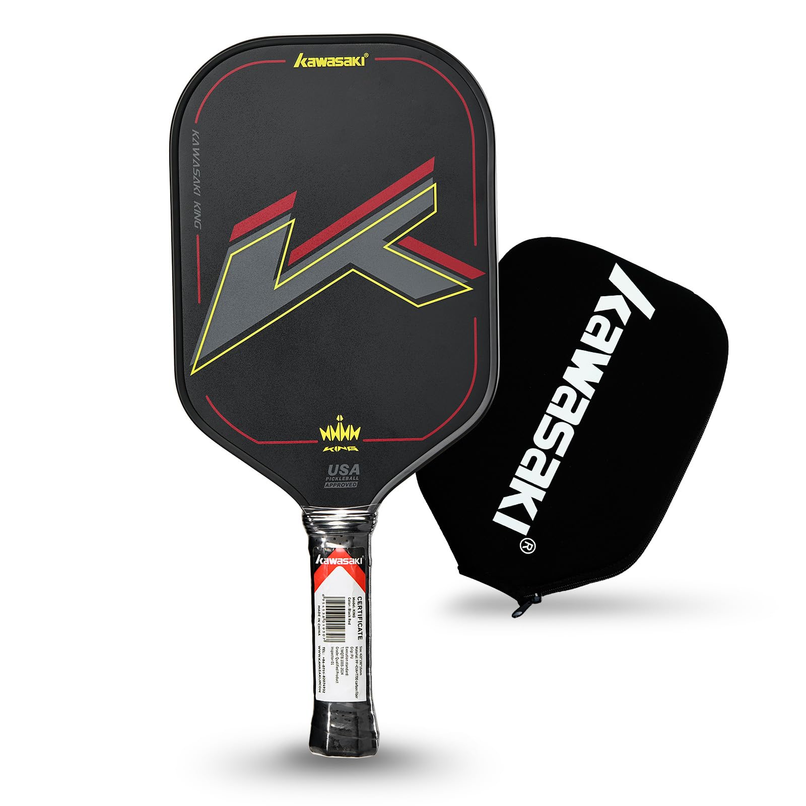 Pickleball Paddel, Kawasaki T700 Premium-Kohlefaser (CFS) -USAPA Genehmigt King Series Pickleball Schläger 16mm, für Turnierstufe mit Cover Case/Griff