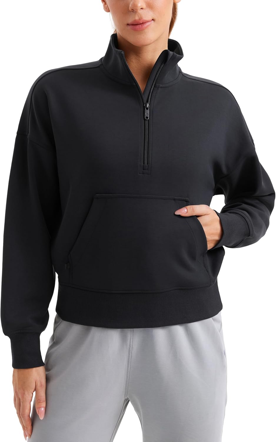 CRZ YOGA SoftAura Half Zip Sweatshirt for Women Long Sleeve Pullover Workout Casual Funnel Neck Tops with Pocket