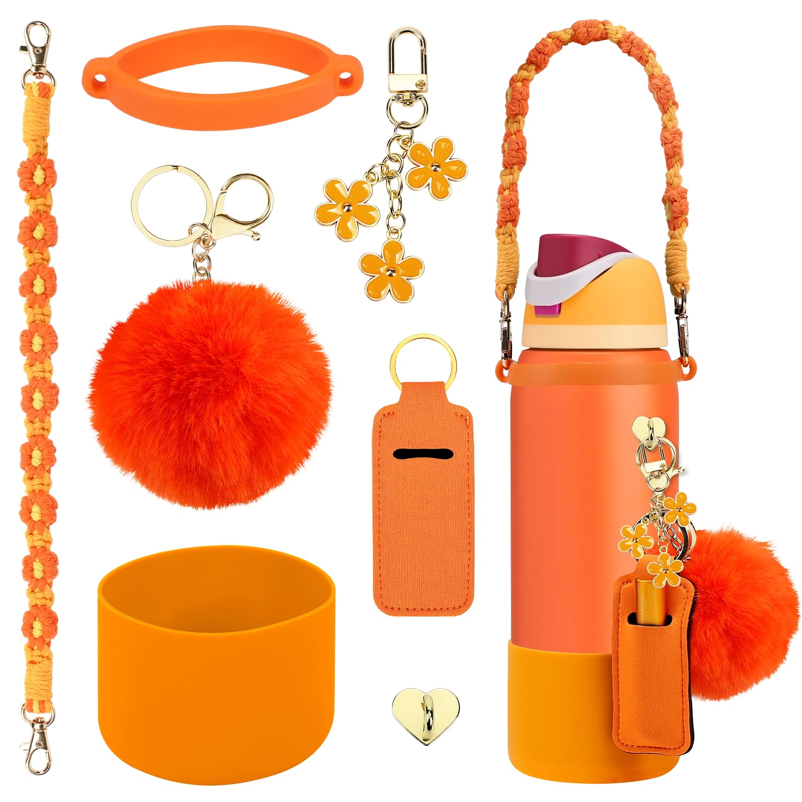 Compatible for Owala Accessories Bundle: Silicone Boot for 24oz & 32oz Bottles, Charms,Handle,Strap,Rubber Bottoms, and Decorative Add-ons for Your Compatible for Owala Water Bottle,Citrus Crush โ image 1