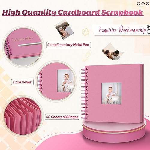 Miniatura 2 de Álbum de fotos de papel de estraza de 8 x 8 pulgadas, de tapa dura, con ventana de imagen, libro de recuerdos en blanco personalizado para familia,