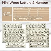 LOKAUS 610 Pcs 0.5 Inch Unfinished Wooden Letters & Numbers for Crafts - DIY Painting Alphabet Set, Tidy Board, Two Fonts