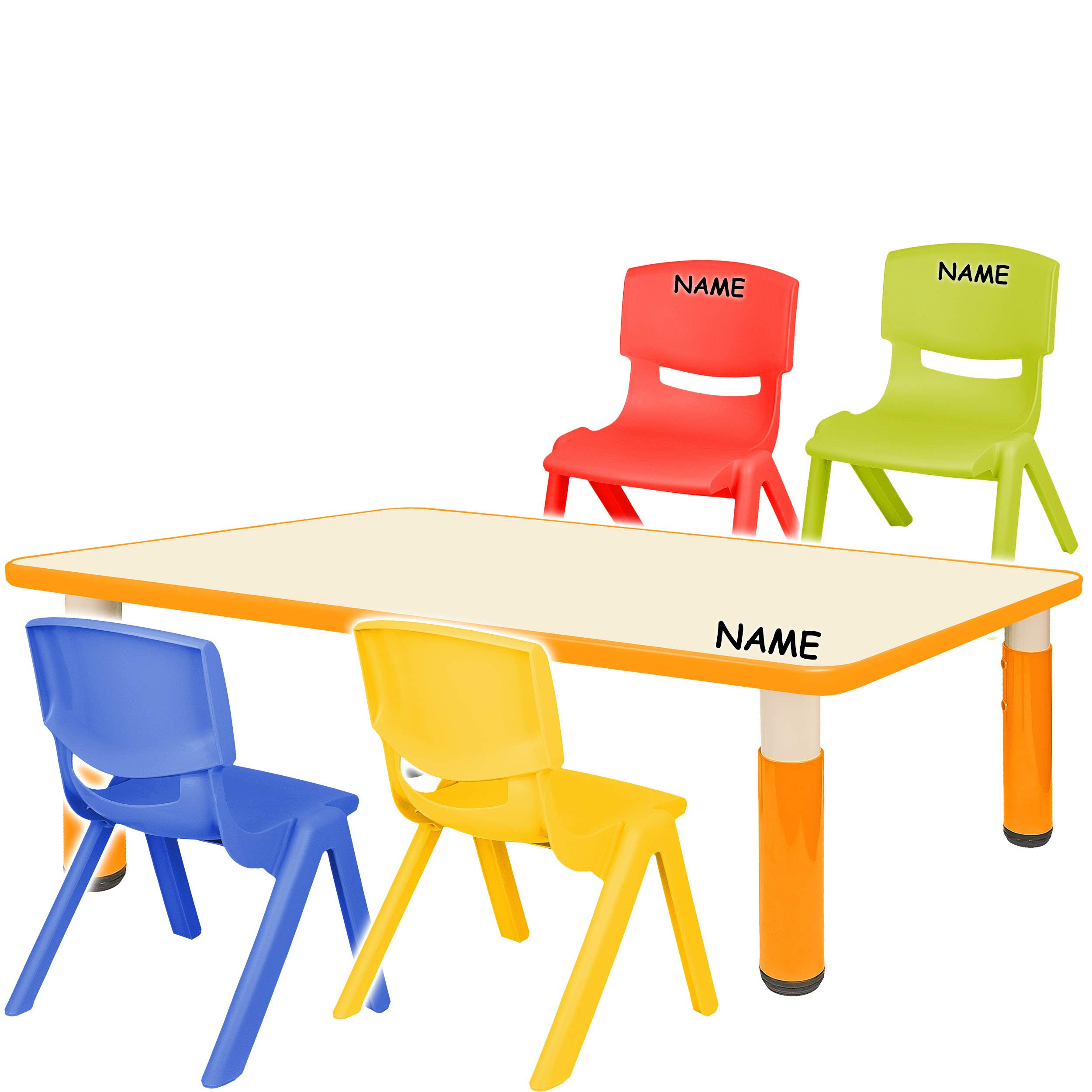 alles-meine.de GmbH Sitzgruppe für Kinder - Tisch + 4 Kinderstühle - Größen & Farbwahl - orange - höhenverstellbar - 1 bis 8 Jahre - Plastik - für INNEN & AUßEN