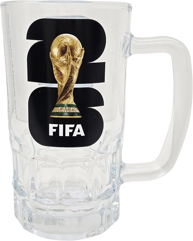 Official FIFA World Cup 26 Beer Mug – Clear Glass Stein with Handle, Soccer Futbol Collectible Souvenir, Gift for Fans (CAN MEX USA 2026)