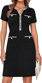 Women Dresses V Neck Short Sleeve Color Block A Line Formal Work Dresses...