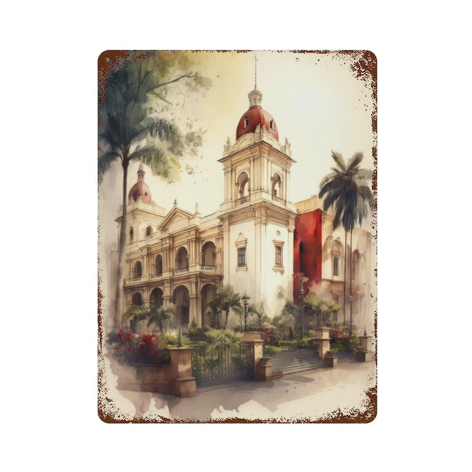 San Francisco Monastery 15.7"x11.8" Distressed Metal Wall Sign, Retro Wall Decor for Garage, Bar And Workshop Decor