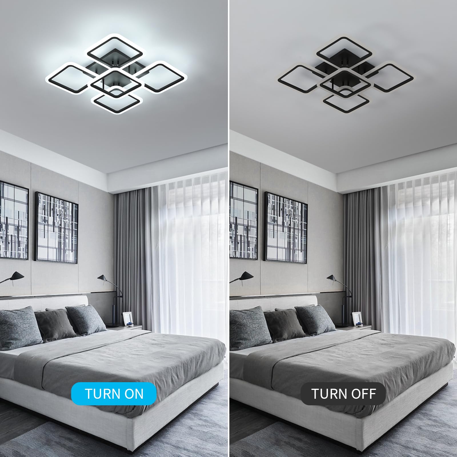 Comely Plafon LED Techo, Blanco 61W 7000LM Cuadrado Plafones Techo Moderna | Lamparas de Techo LED in Acrílico para Salón, Blanco Frío 6500K, Negro