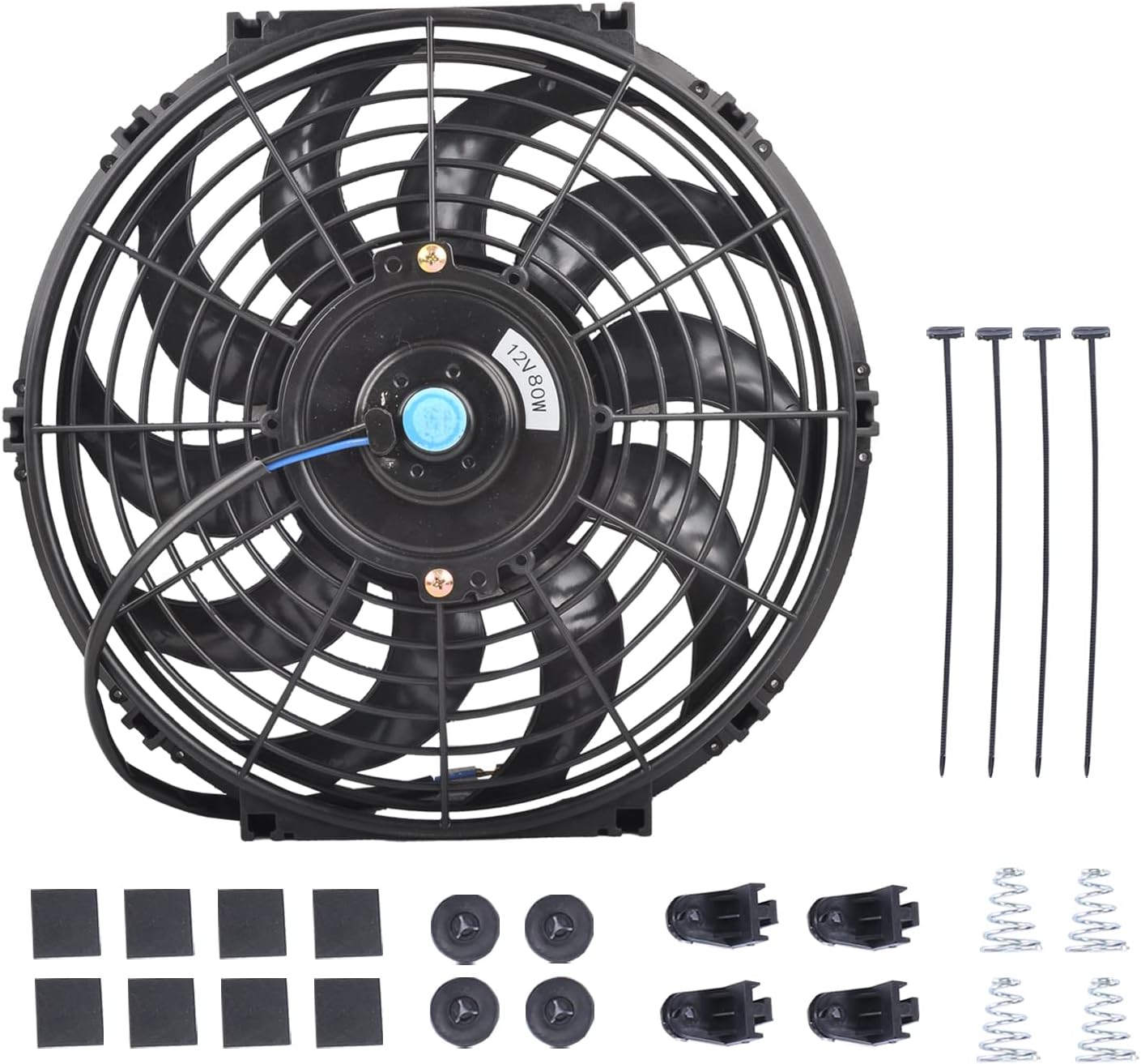 BATONECO12" Electric Radiator Cooling Fan Assembly Kit,High Performance Cooling Radiator Fan with 12V 80W 800 CFM Mount Kit Universal Black, 2 Pack