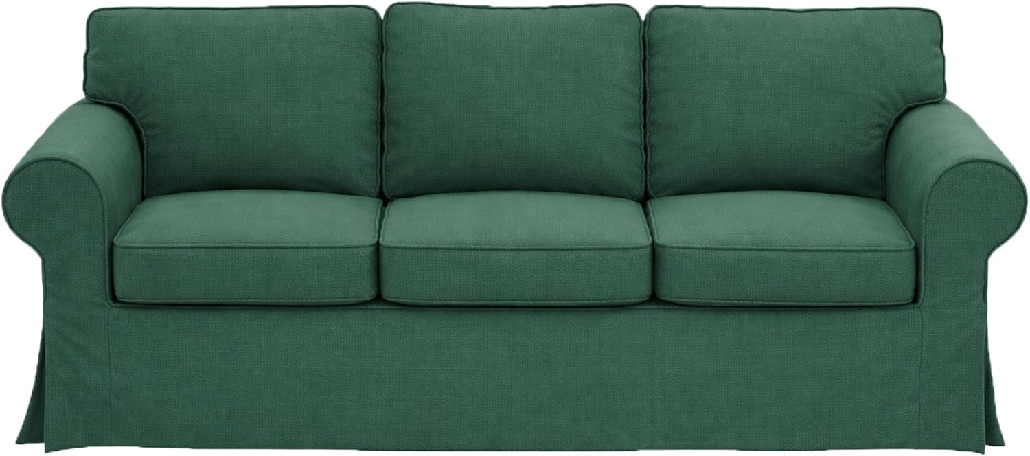 The Heavy Duty Fabric Ektorp 3.5 Seat Width: 98" (Not Regular 3 Seat) Sofa Cover Compatible with IKEA Ektorp Three and Half Sofa Cover, a Sofa Slipcover Replacement (50% Thicker Poly Flax Forrest)