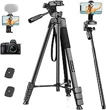 JOILCAN Tripode Camara, 210.8cm Ligero Tripode para Movil/iPhone & Palo Selfie en Aluminio para Nikon Canon Sony DSLR, Tripode para Smartphone/Teléfono con Soprtre de Teléfono y Control Remoto