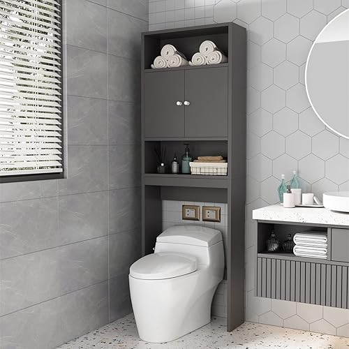 ME2 Almacenamiento de baño sobre el inodoro organizador de baño de 77 pulgadas más alto gabinete de recolección con estantes y puertas dobles color