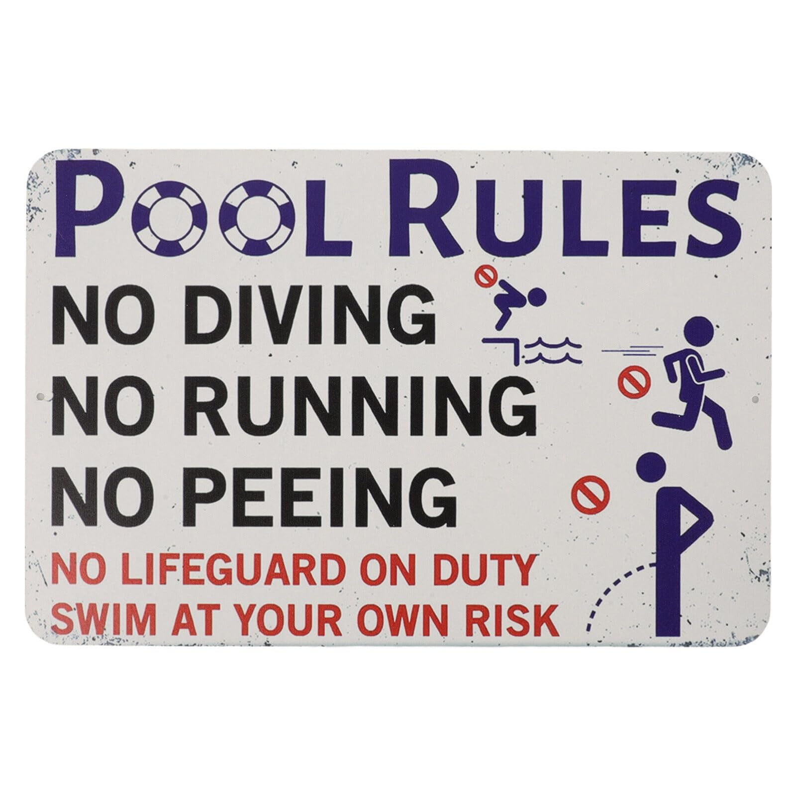 HANABASS Pool Rules Sign, Metal Pool Signs and Decor for Outdoor, No Diving No Running No Peeing Swim at Your Own Risk, Pool Safety Signs for Outside 30X20CM